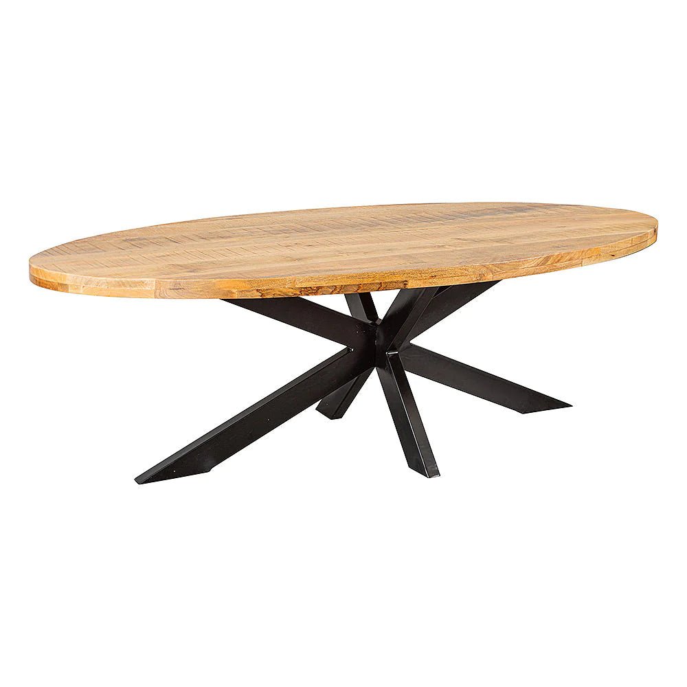 Table à Manger Ovale Bois de Manguier - Pied central Mikado - FOLLOS DESIGN
