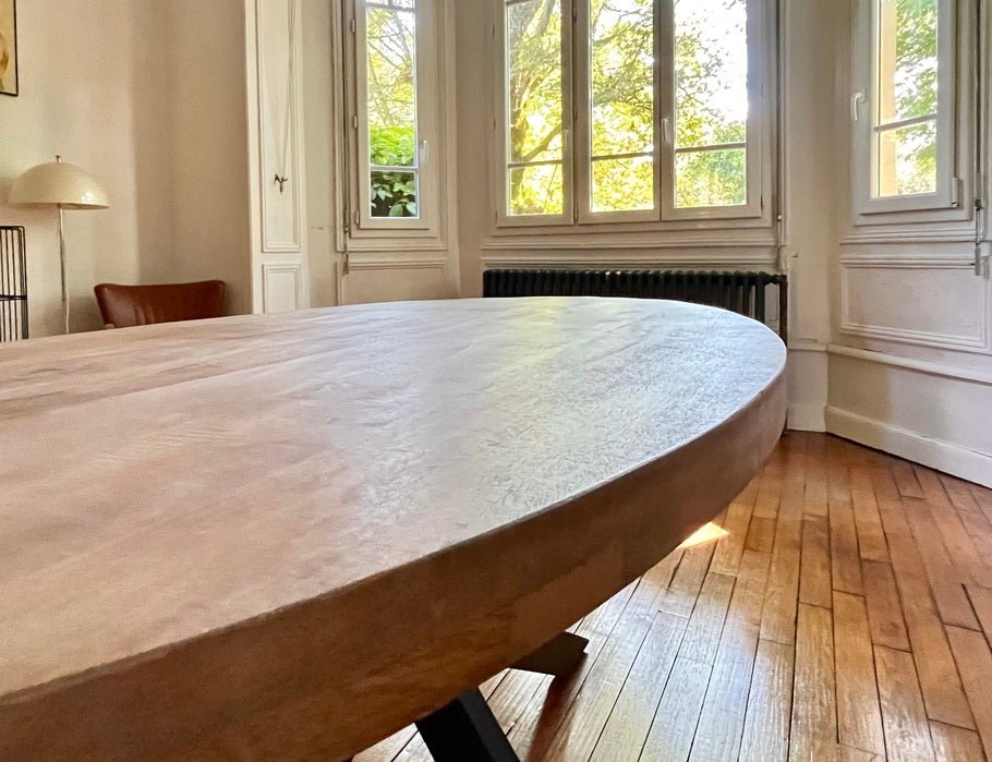 Table à Manger Ovale Bois de Manguier - Pied central Mikado - FOLLOS DESIGN