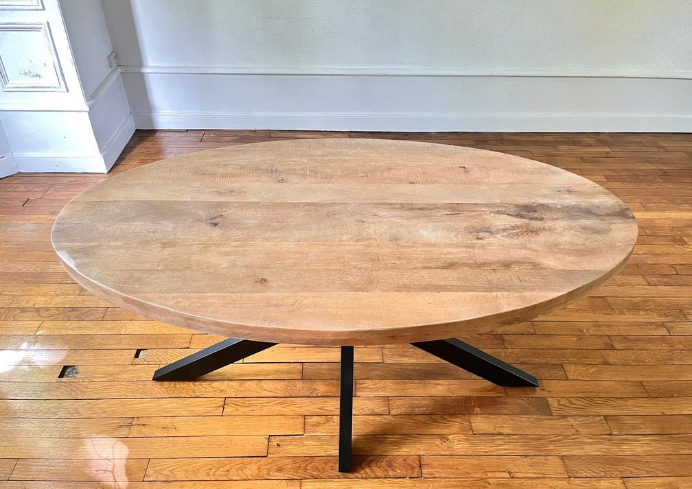Table à Manger Ovale Bois de Manguier - Pied central Mikado - FOLLOS DESIGN