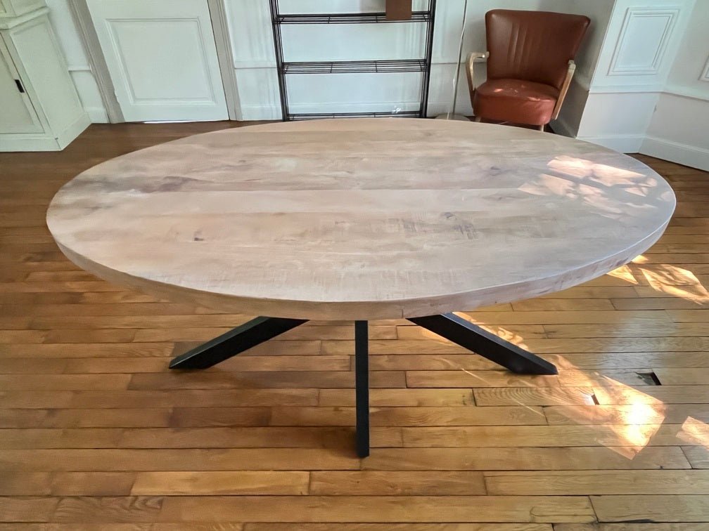 Table à Manger Ovale Bois de Manguier - Pied central Mikado - FOLLOS DESIGN