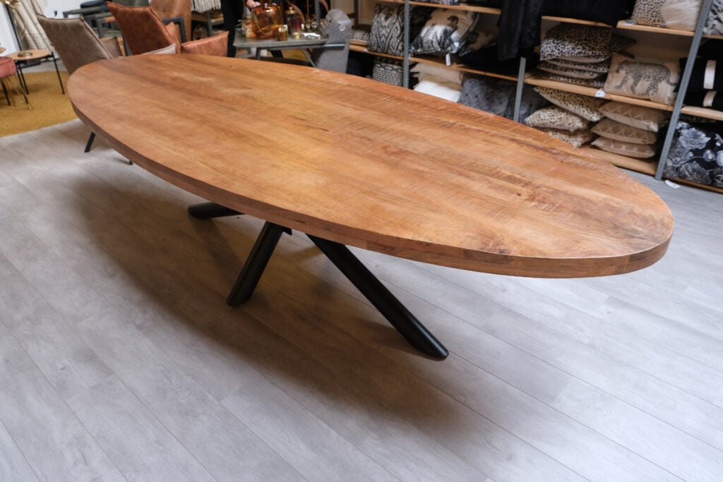 Table à Manger Ovale Bois de Manguier - Pied central Mikado - FOLLOS DESIGN