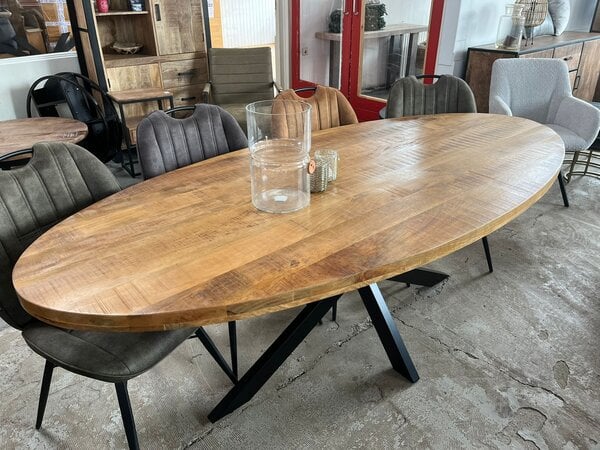Table à Manger Ovale Bois de Manguier - Pied central Mikado - FOLLOS DESIGN