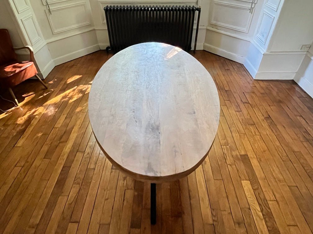 Table à Manger Ovale Bois de Manguier - Pied central Mikado - FOLLOS DESIGN