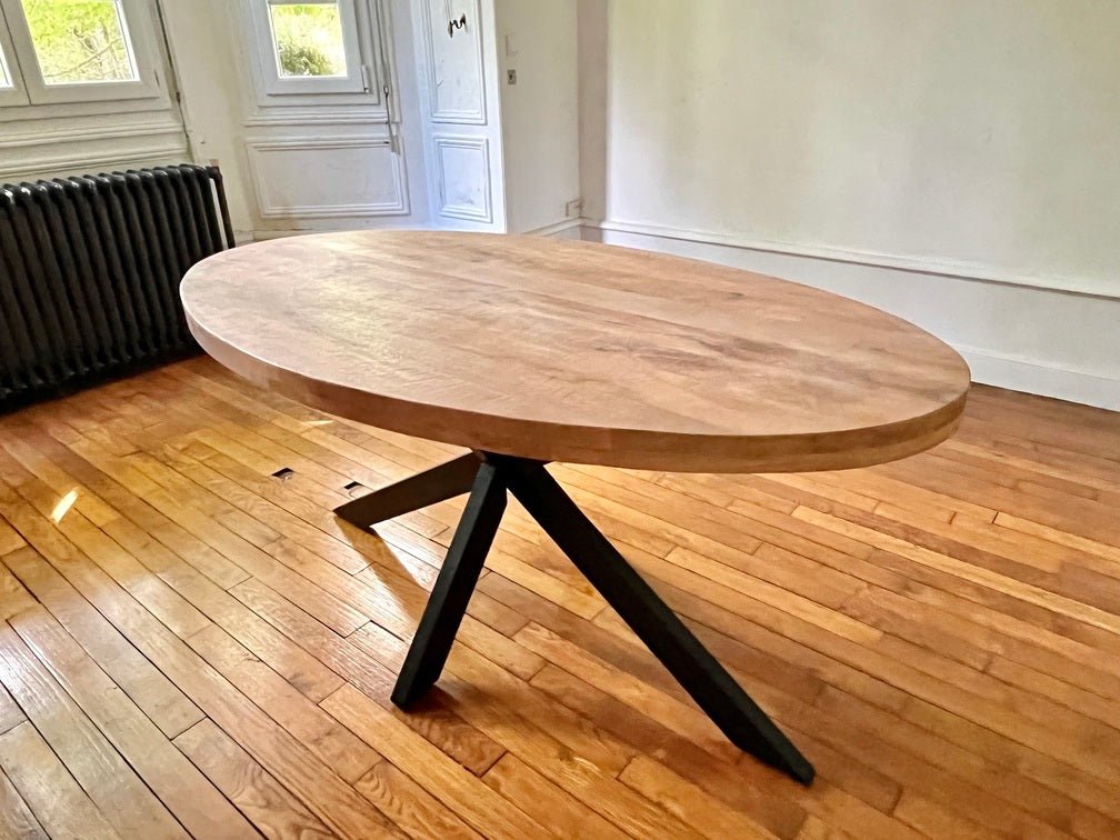 Table à Manger Ovale Bois de Manguier - Pied central Mikado - FOLLOS DESIGN