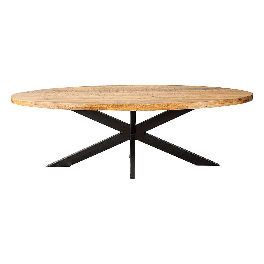 Table à Manger Ovale Bois de Manguier - Pied central Mikado - FOLLOS DESIGN