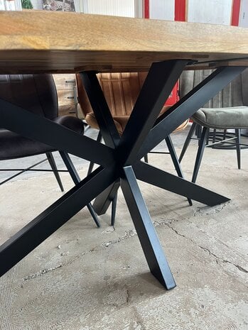 Table à Manger Ovale Bois de Manguier - Pied central Mikado - FOLLOS DESIGN