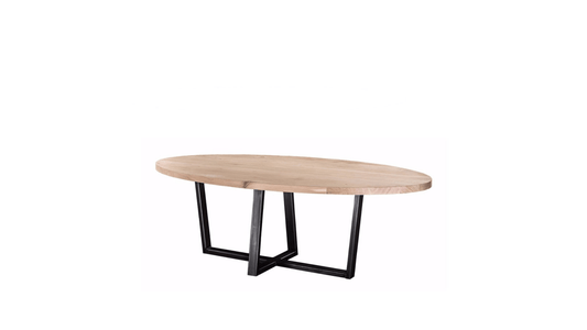 Table à Manger Ovale en Chêne Massif avec Pied Métal Industriel - FOLLOS DESIGN