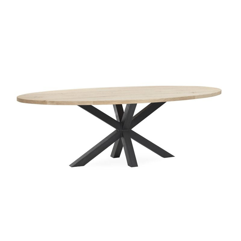 Table à Manger Ovale en Chêne Massif avec Pied Métal Industriel - Personnalisable - FOLLOS DESIGN