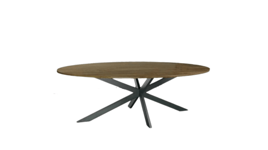 Table de Salle à Manger Ovale – Bois Foncé & Pieds Métal Noir - FOLLOS DESIGN