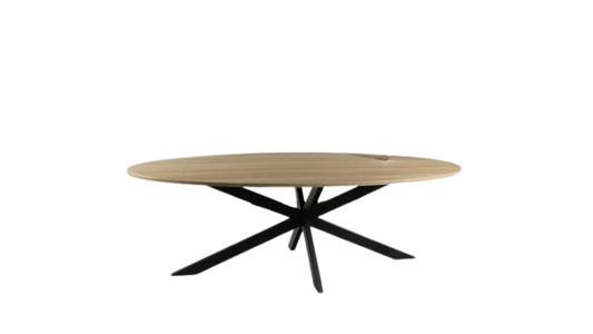 Table de Salle à Manger Ovale – Finition Bois Clair & Pieds Métal Noir - FOLLOS DESIGN