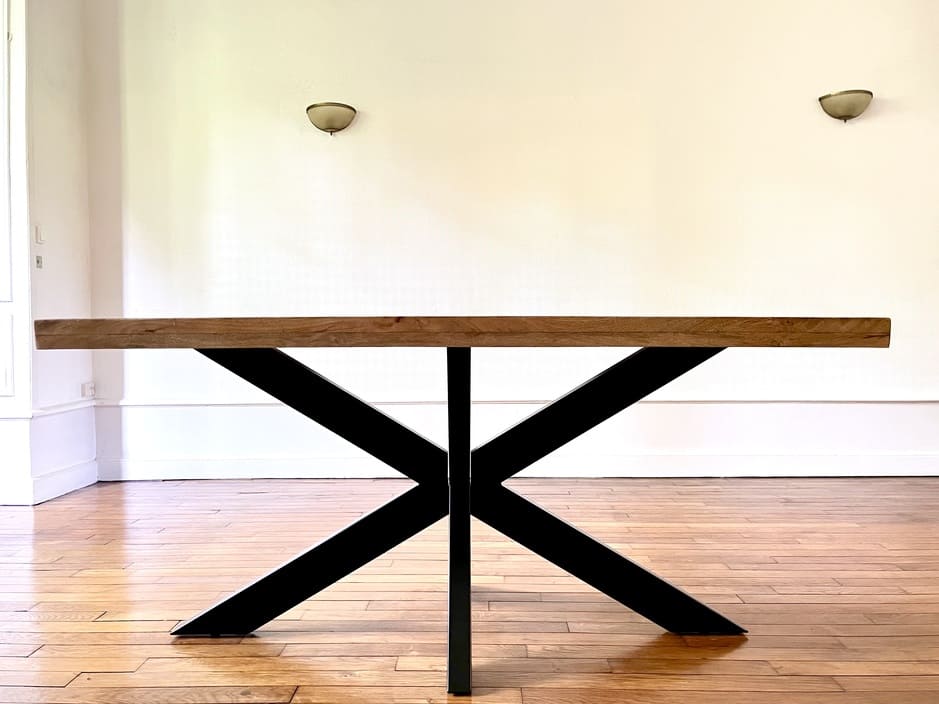 Table en Manguier Massif Naturel Rectangulaire - Pied Central Mikado - FOLLOS DESIGN