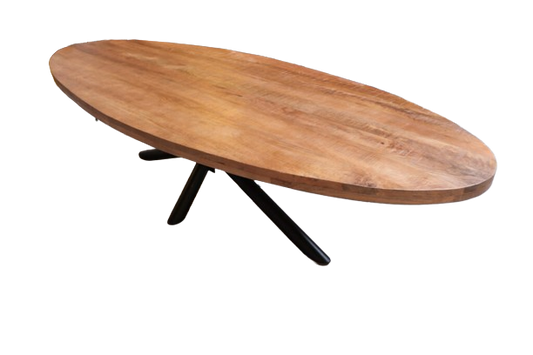 TABLE MANGUIER MASSIF OVALE AVEC PIED CENTRAL