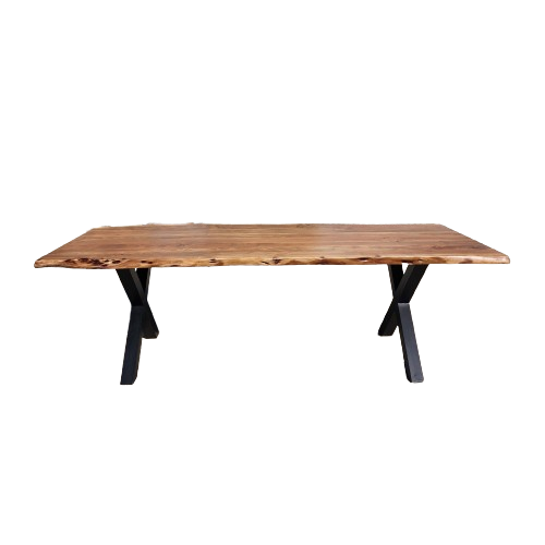 Table acacia massif Live Edge pieds X metal