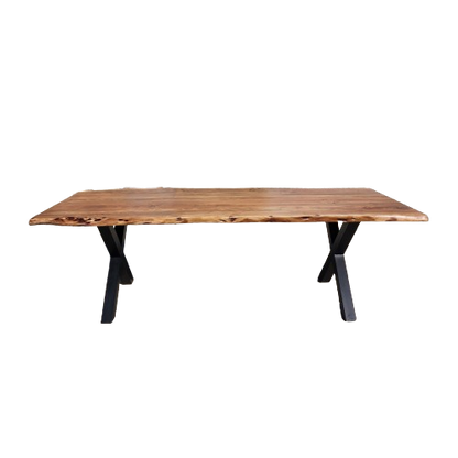 Table acacia massif Live Edge pieds X metal
