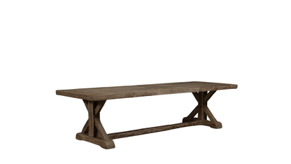 Table Cross en bois massif ancien – pieds en croix et plateau patiné