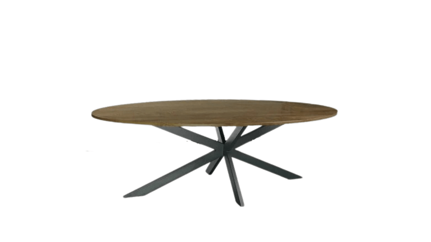 Table de Salle à Manger Ovale – Bois Foncé & Pieds Métal Noir - FOLLOS DESIGN