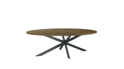 Table de Salle à Manger Ovale – Bois Foncé & Pieds Métal Noir - FOLLOS DESIGN