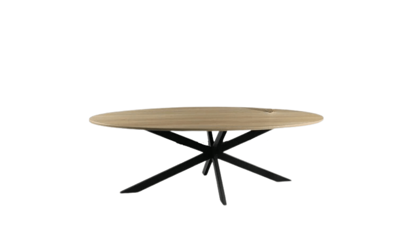 Table de Salle à Manger Ovale – Finition Bois Clair & Pieds Métal Noir - FOLLOS DESIGN