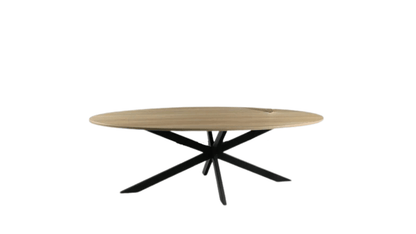 Table de Salle à Manger Ovale – Finition Bois Clair & Pieds Métal Noir - FOLLOS DESIGN