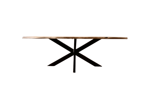Table en Acacia Massif Live Edge – Pied Central en Métal - FOLLOS DESIGN