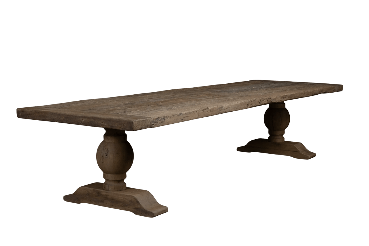 Table monastère chêne massif ancien – modèle Soleil avec pieds sculptés